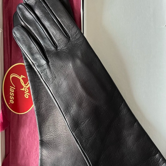 ♠️Long Leather Gloves BLACK 7.5 (M) NWT - Picture 5 of 7